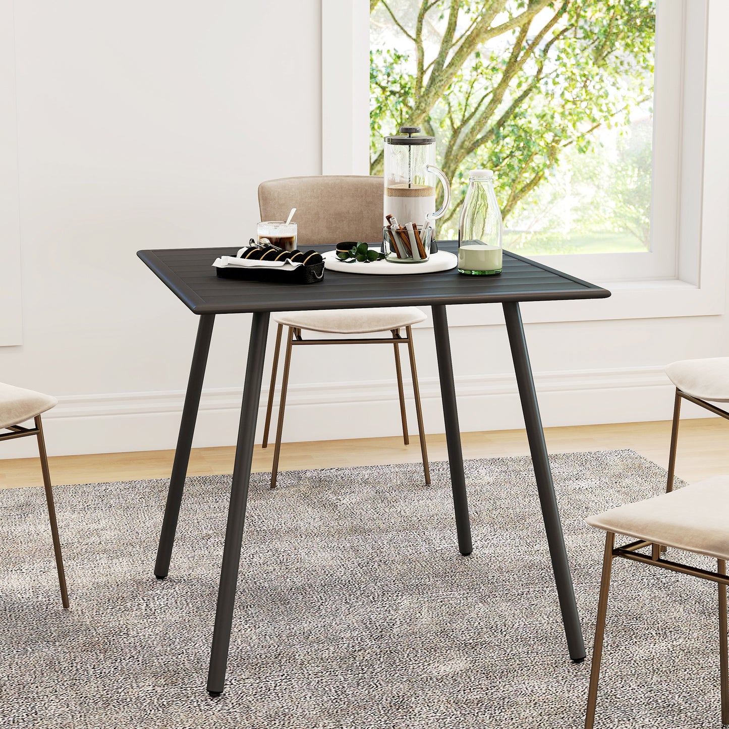 Outsunny Square Garden Table With Slat Top And Steel Frame For 4 People 80x80x74 cm Black