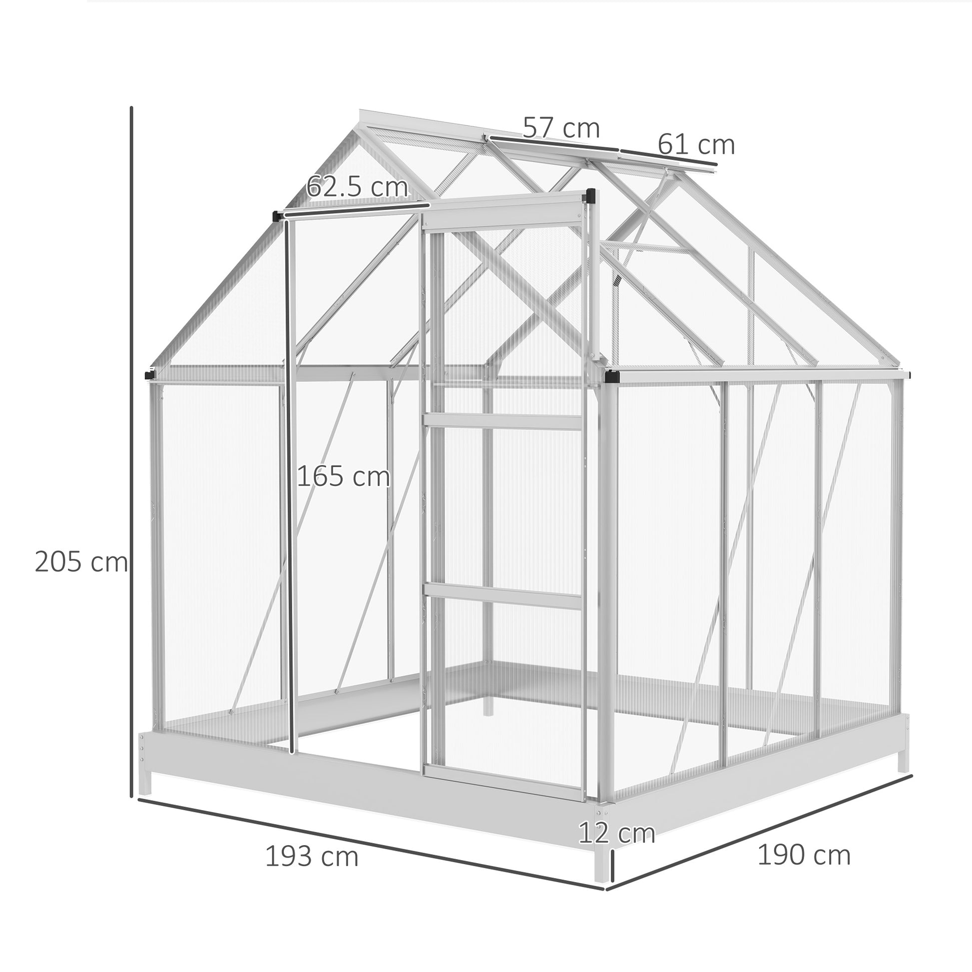 Outsunny 6 x 6ft Aluminium Framed Polycarbonate Greenhouse with Sliding Door and Adjustable Window, Silver - ALL4U RETAILER LTD