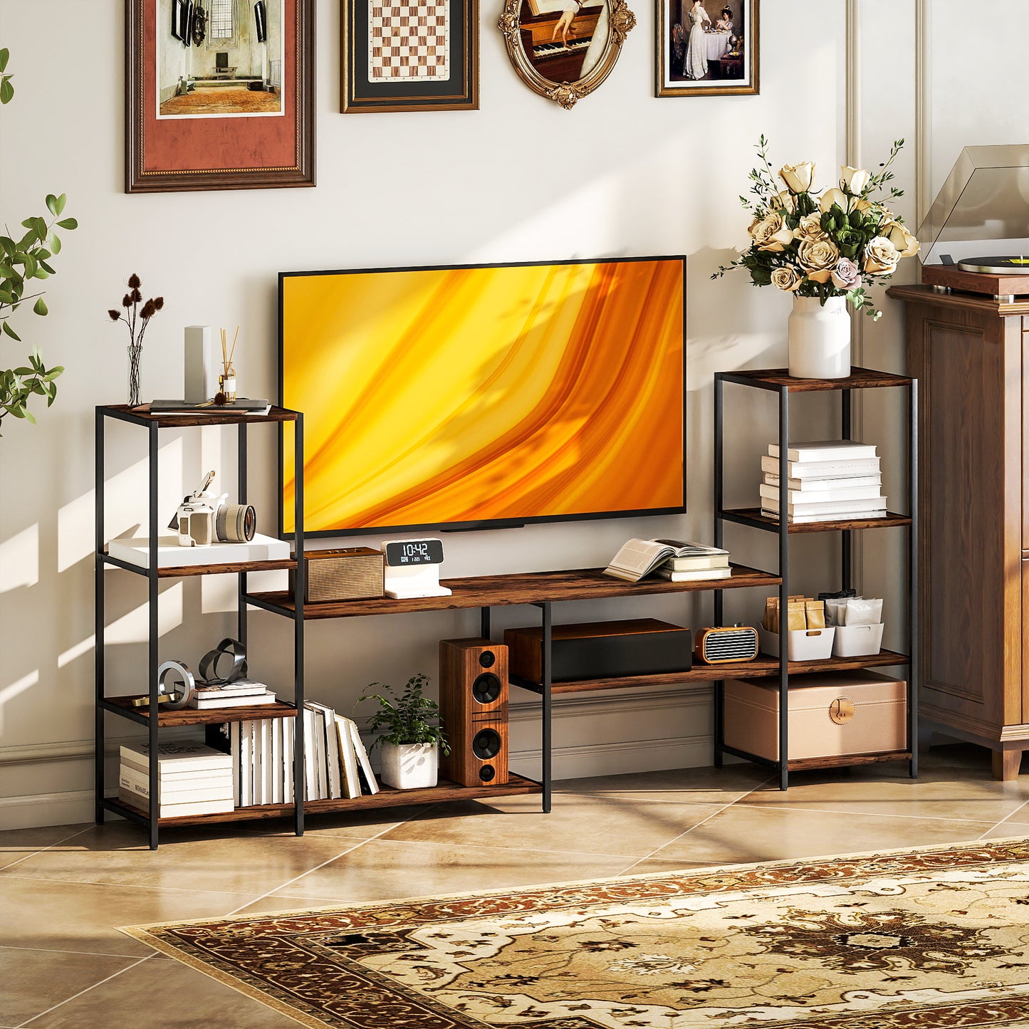 HOMCOM Industrial TV Stand for TVs Up to 55 Inches with Storage Shelves Entertainment Centre for Living Room and Bedroom