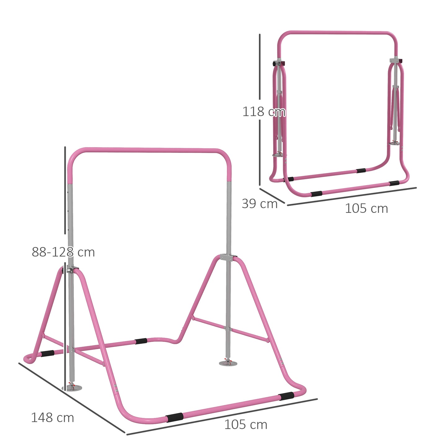 HOMCOM Adjustable Pink Kids Gymnastics Bar - Foldable and Safe for Young Athletes - ALL4U RETAILER LTD