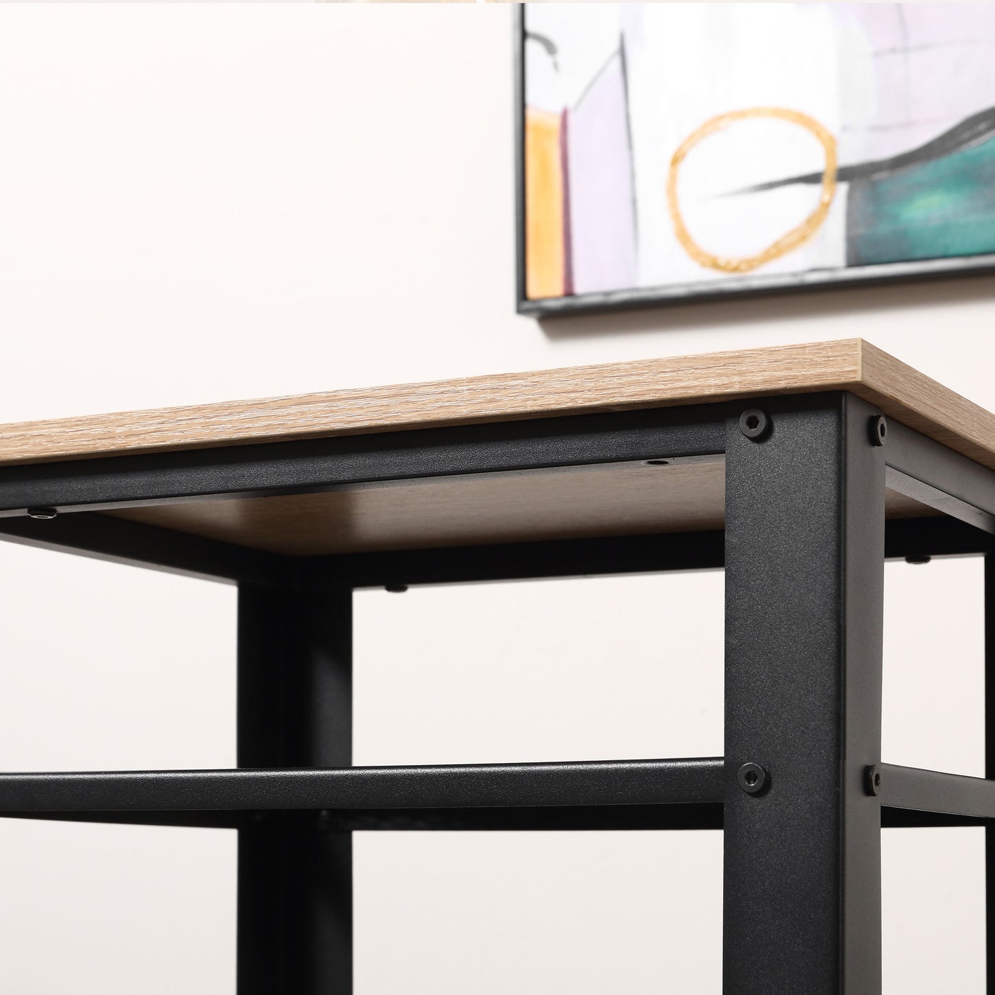 HOMCOM Tall Side Table Set Of 2 With 3 Levels And 2 Shelves Industrial Style Metal Frame Bedside End Tables Oak Black