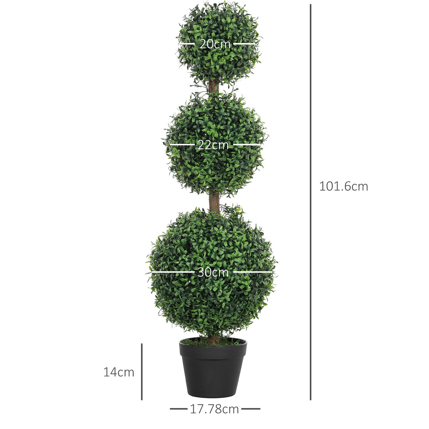 HOMCOM 2 Pack Artificial Boxwood Trees In Pots Topiary Ball Shaped For Indoor Outdoor Use UV Protected 100cm