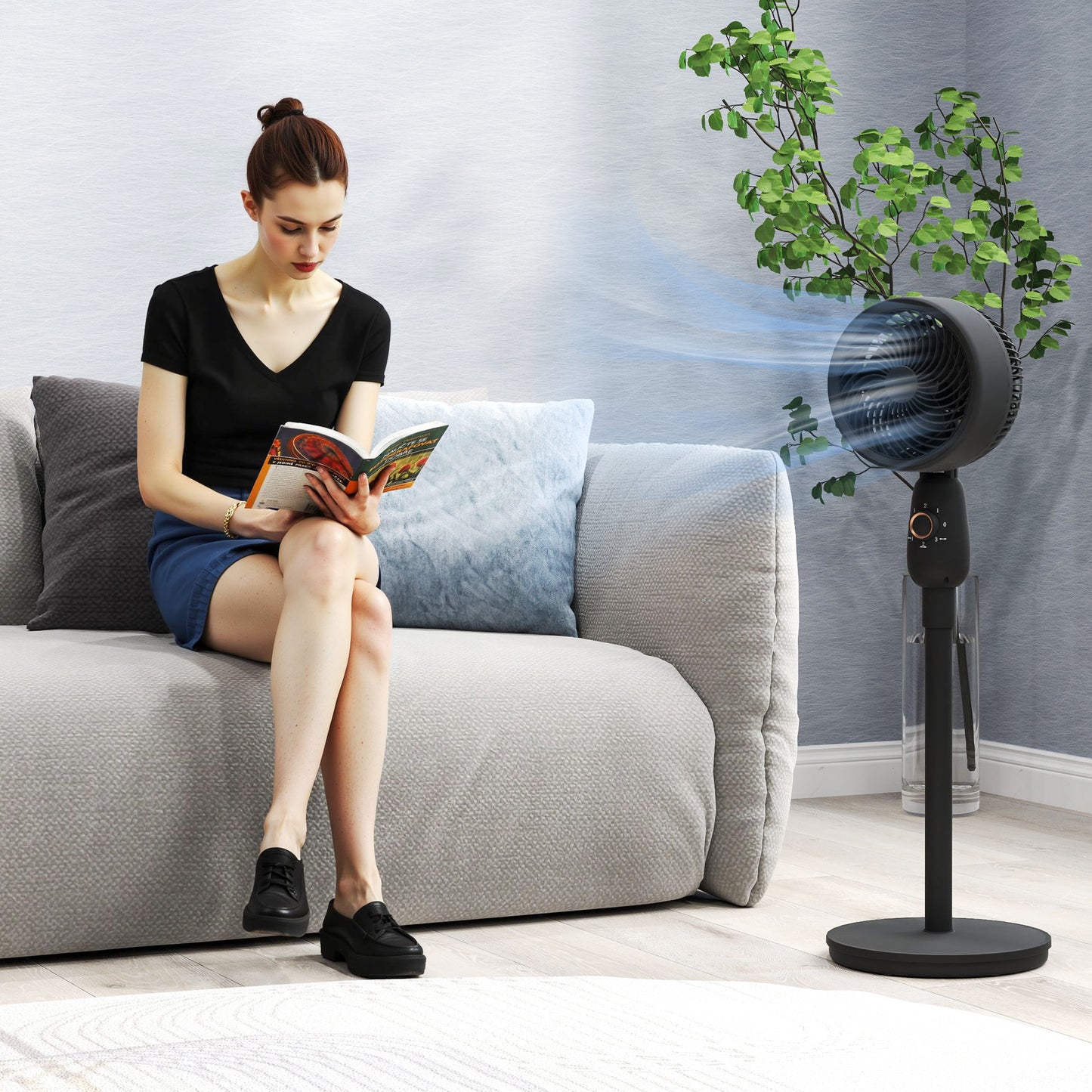 HOMCOM 12 Inch Pedestal Fan With Oscillation, 3 Speed Settings, Air Circulator For Bedroom Home Office Black
