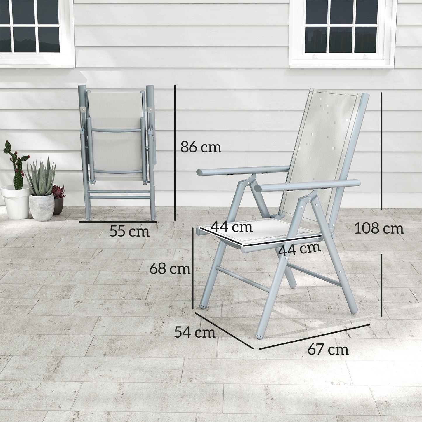 Outsunny Set Of Two Aluminium Folding Garden Chairs With Mesh Seats And High Backs For Outdoor Use Light Grey