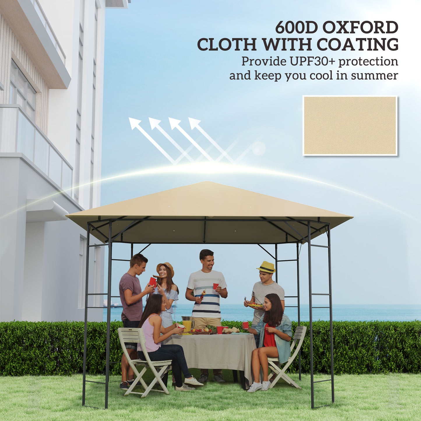 Outsunny 3x3m Gazebo Replacement Canopy Top Beige With Drain Holes UPF30 Water Resistant PVC Coating Top Cover Only