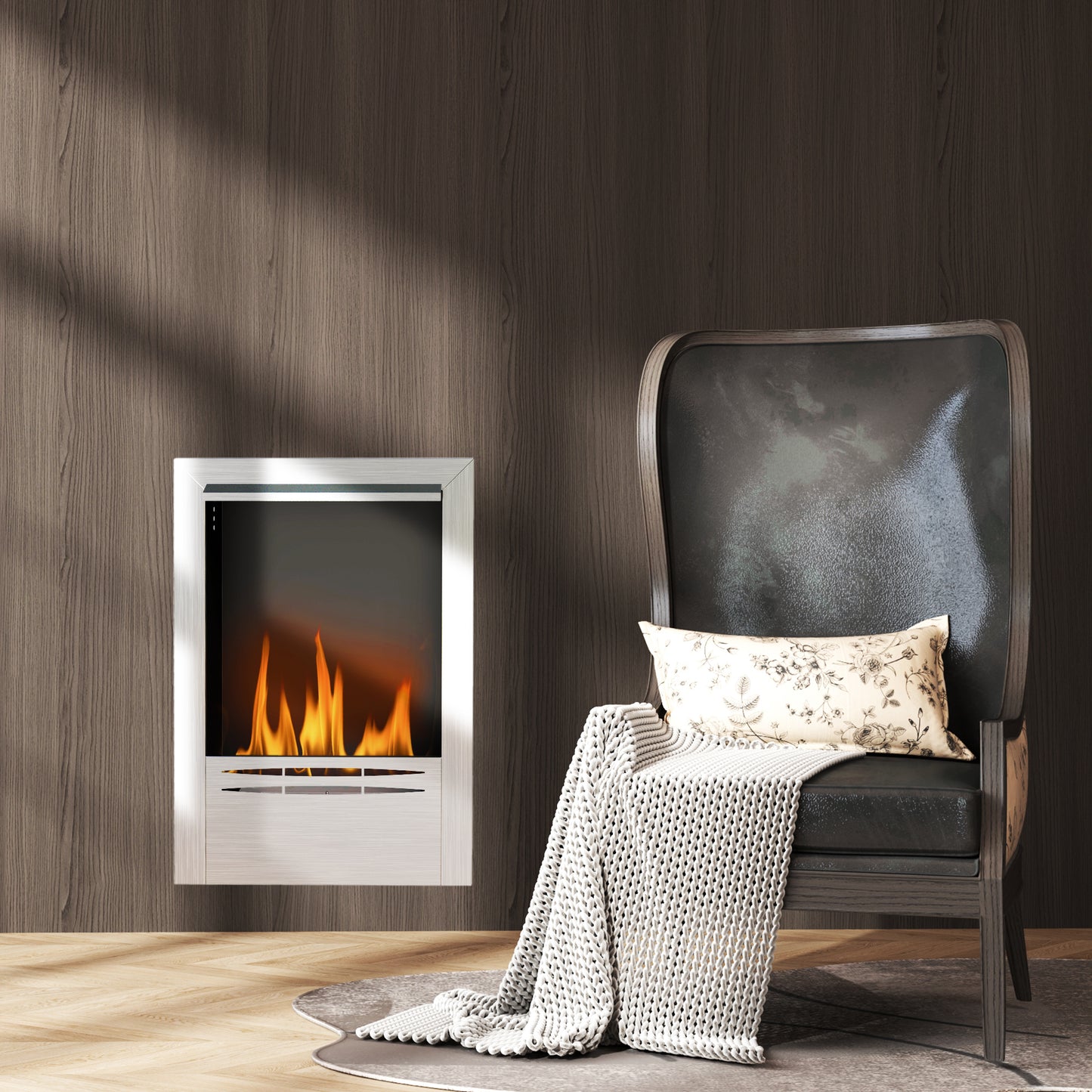 HOMCOM Stainless Steel Bioethanol Fireplace With 0.9L Burner Silver Tone Faux Flame Effect Up To 3.3 Hours Burn Time