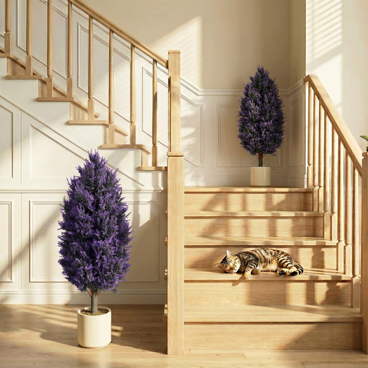 HOMCOM Set of 2 Artificial Lavender Flowers with Stakes UV Resistant Indoor and Outdoor Garden Decor 90 cm Blue