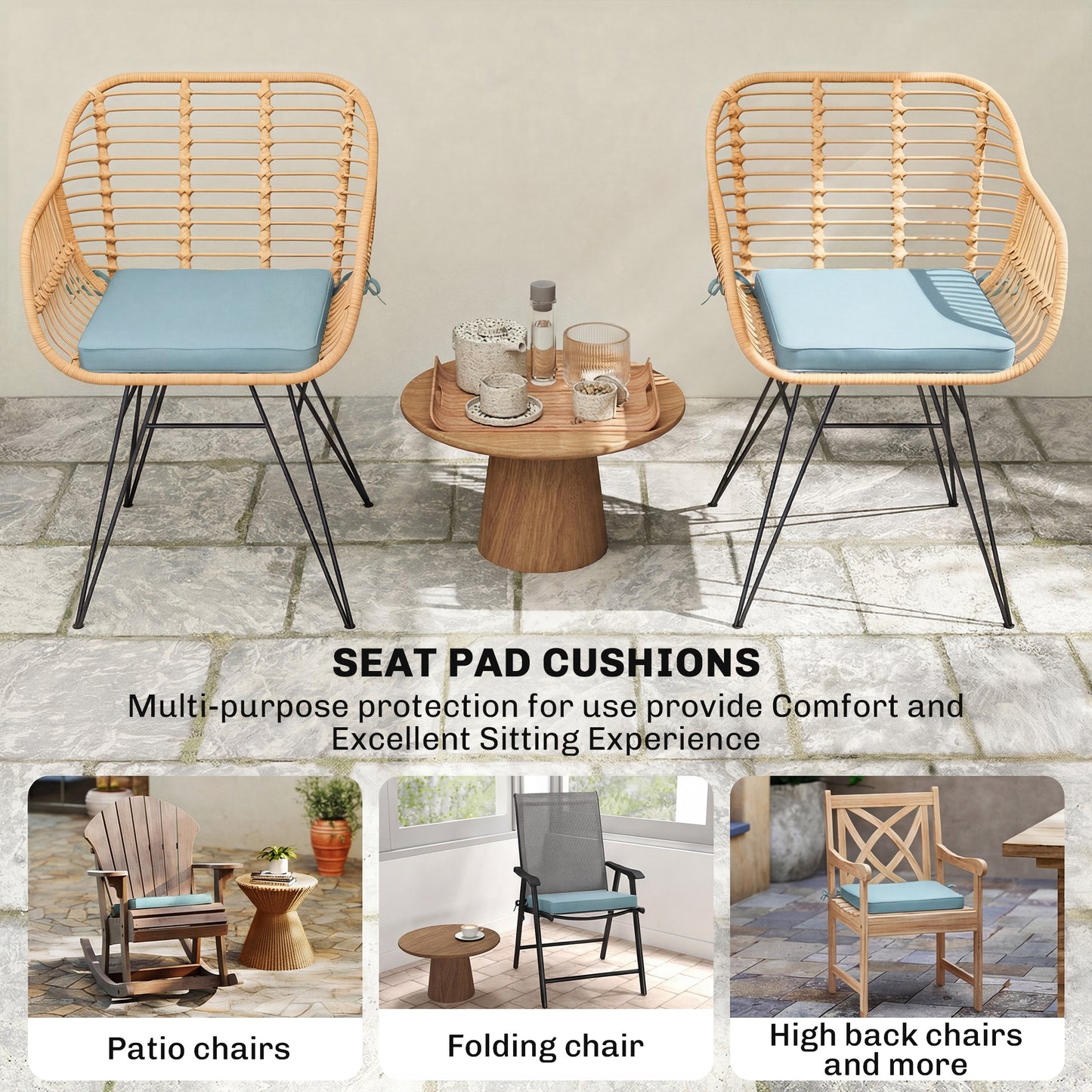 Outsunny Set of 6 Chair Cushions for Dining Chairs With Straps Indoor Outdoor Removable Tie On Garden Patio Light Grey