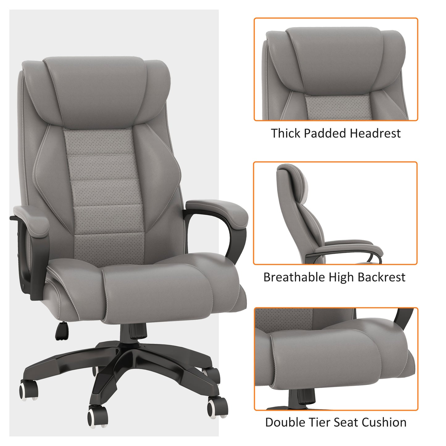 Vinsetto High Back Massage Office Chair with Adjustable Swivel Seat and Extra Padding, Grey - ALL4U RETAILER LTD