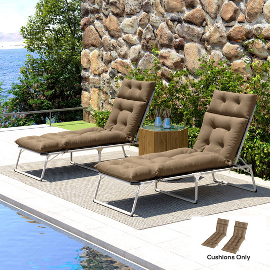 Outsunny Set Of Two 190 By 56 Cm Sun Lounger Cushions For Outdoor Recliners In Khaki With High Resilience Foam