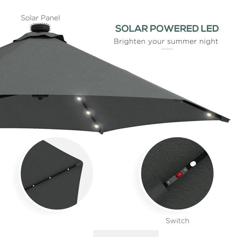 Outsunny 3m Garden Cantilever Umbrella with Solar LED, Cross Base, and Waterproof Cover - Dark Grey Patio Parasol - ALL4U RETAILER LTD