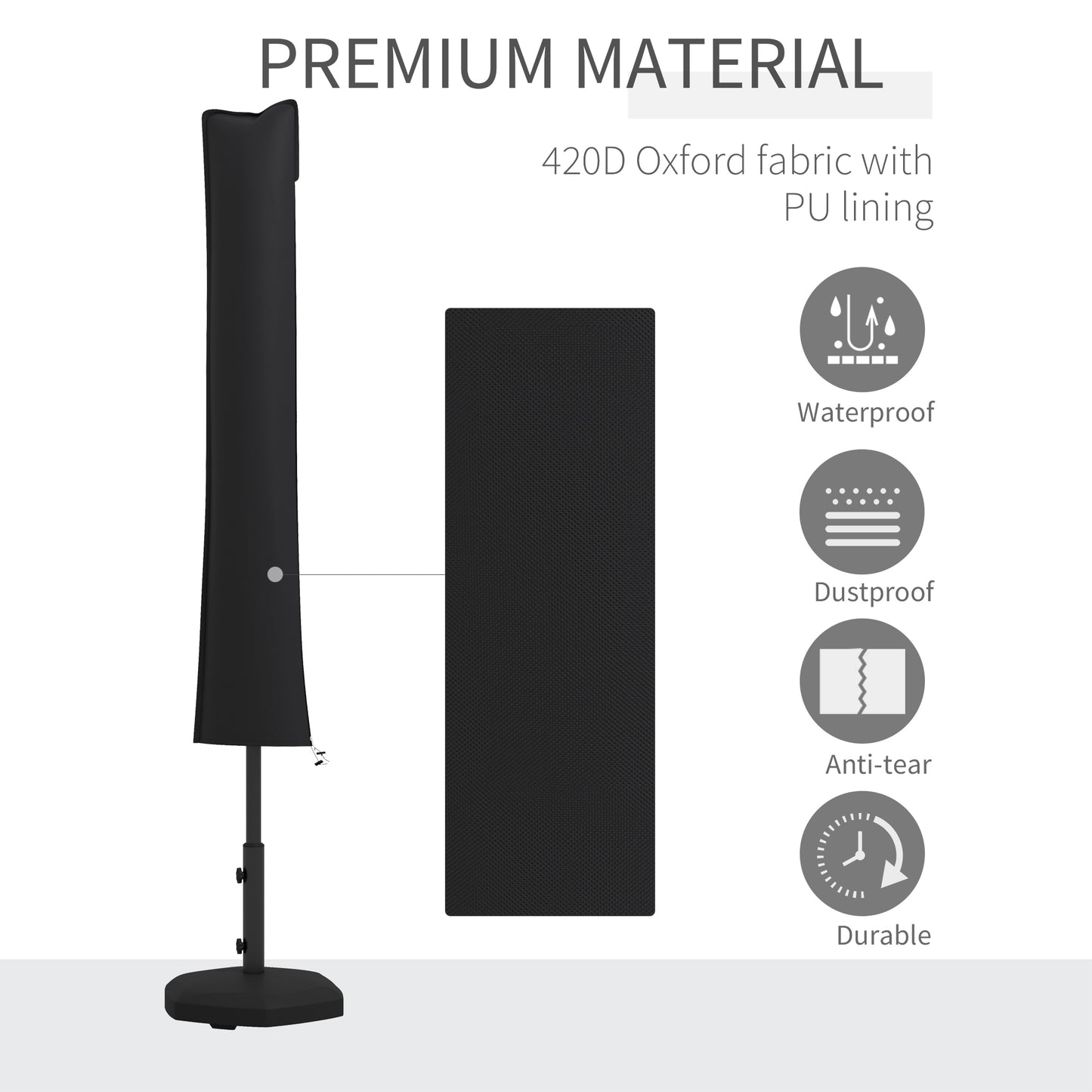 Outsunny Cantilever Parasol Cover 2-3.5 M, 420D Oxford Fabric With Zipper, Waterproof Outdoor Garden Patio, Black