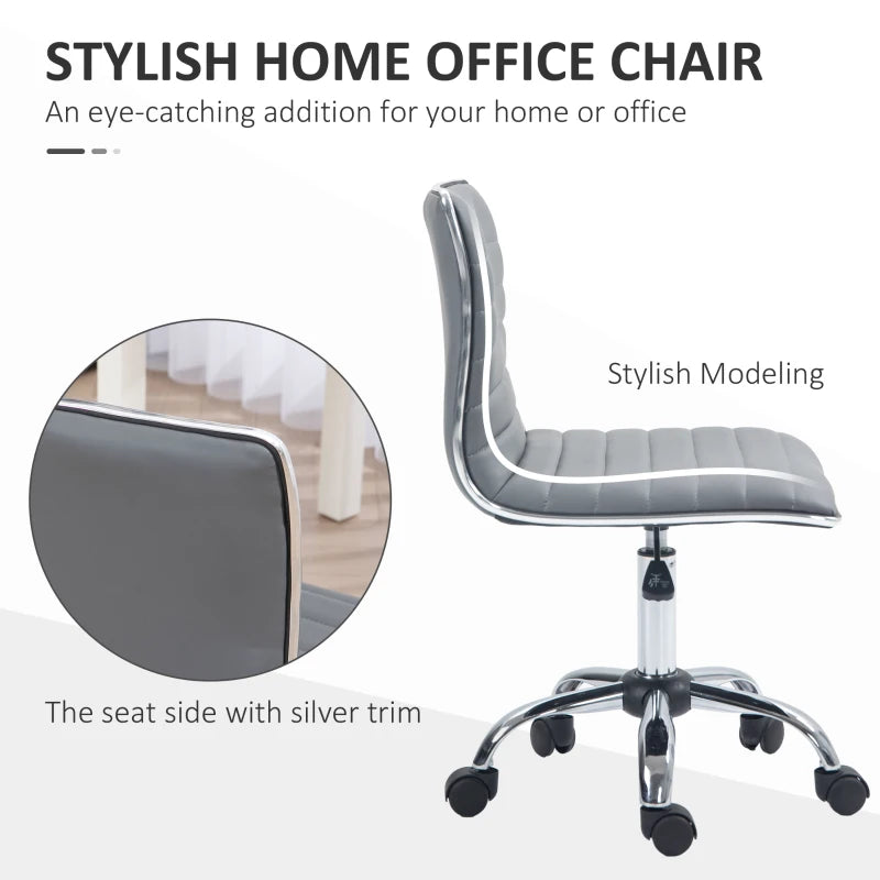 HOMCOM Adjustable Swivel Office Chair - Armless Mid-Back in Light Grey PU Leather, Chrome Base - ALL4U RETAILER LTD