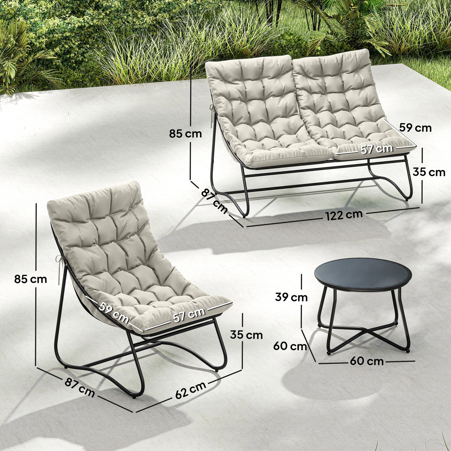Outsunny 4 Seater Garden Set With Loveseat Sofa Chairs Glass Coffee Table Cushions Steel Outdoor Sofa Light Grey