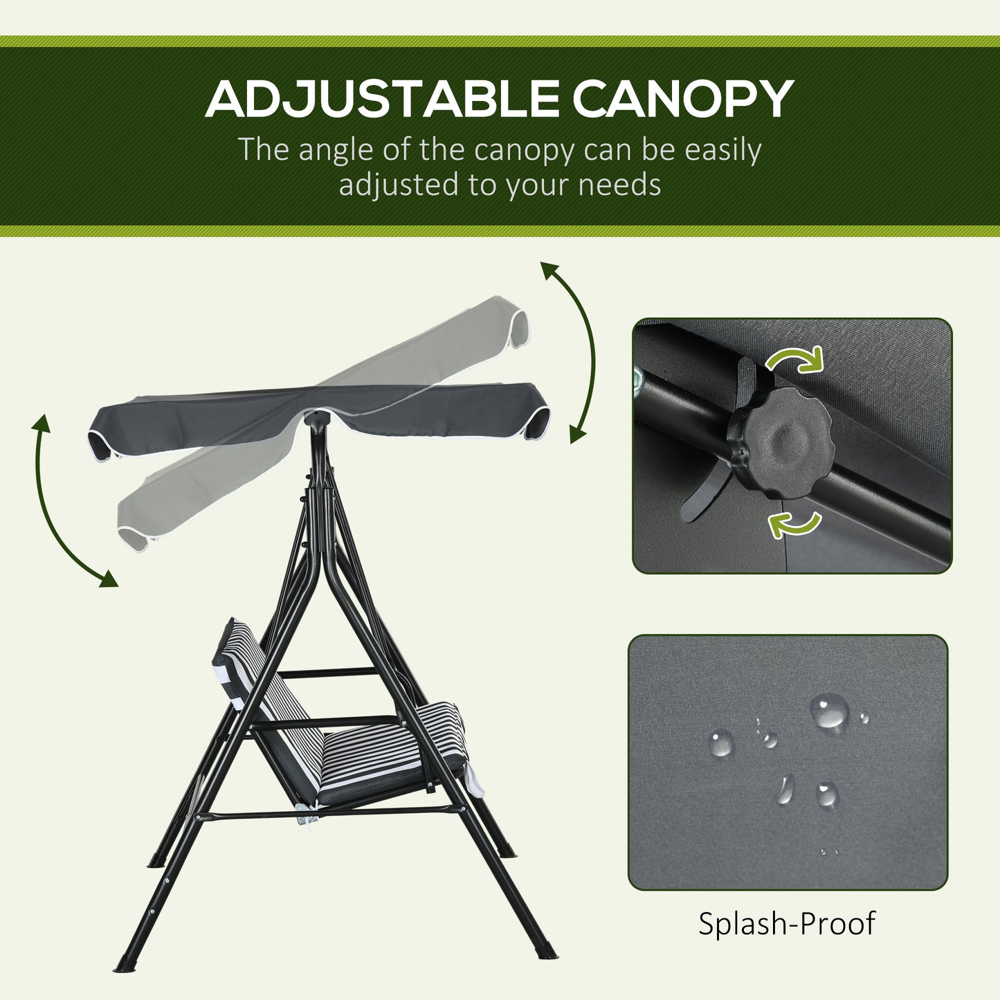 Outsunny 3 Seater Garden Swing Chair With Adjustable Canopy Metal Frame And Cushions In Grey