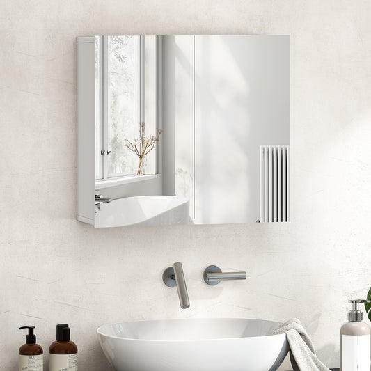 HOMCOM Double Door Bathroom Mirror Cabinet White With Adjustable Shelf For Extra Storage