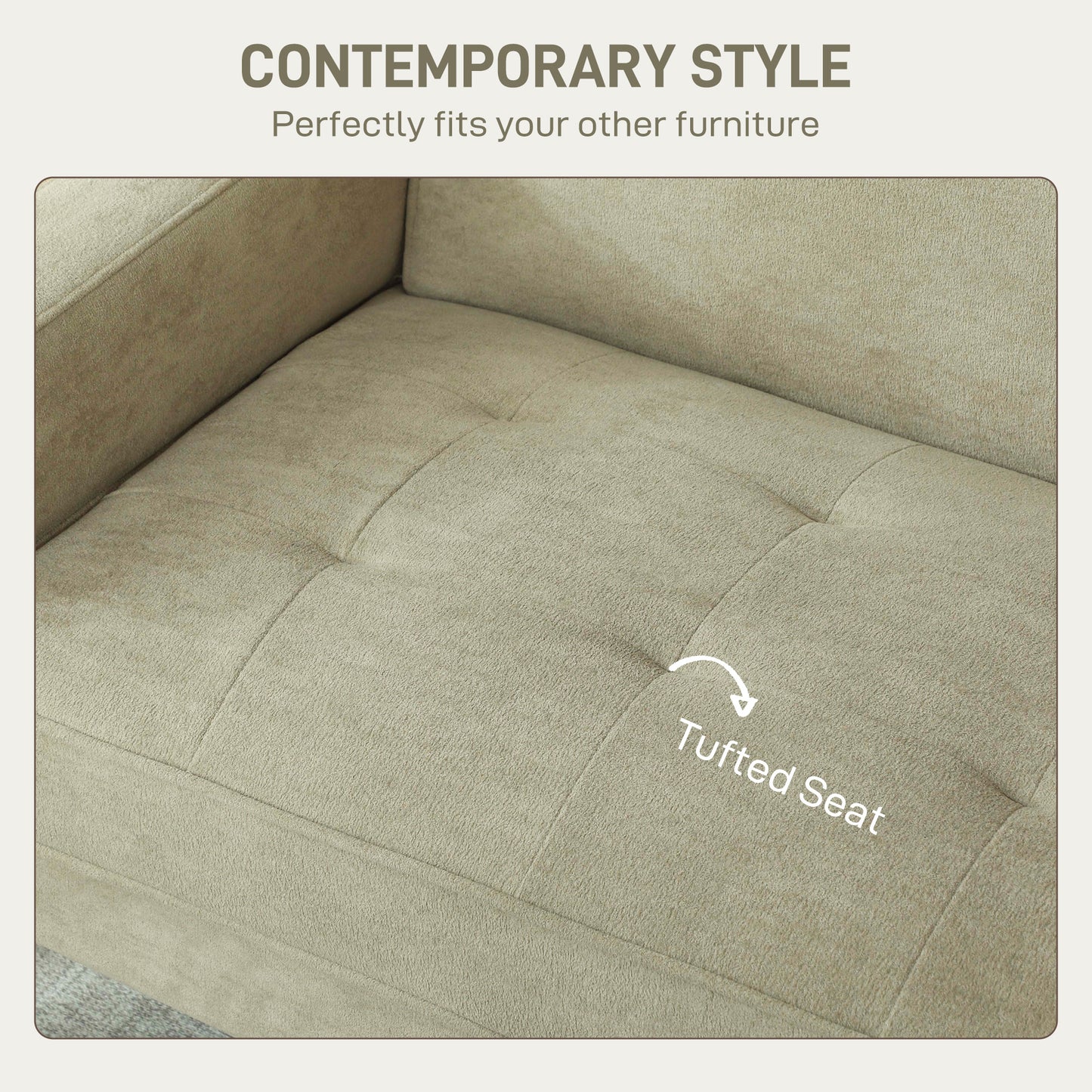 HOMCOM Two Seater Velvet Feel Sofa Beige With Wooden Legs Anti Slip Foot Pads And S Springs