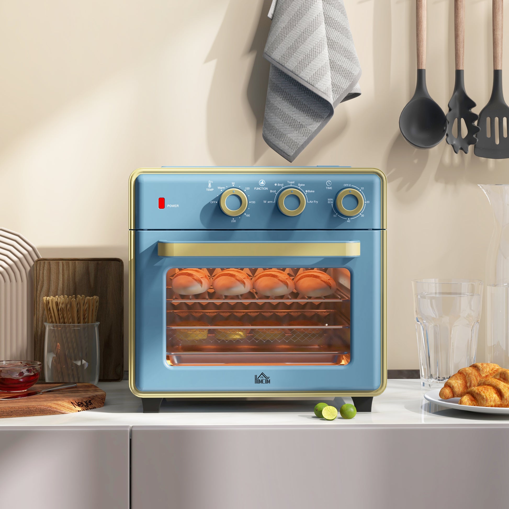 HOMCOM Retro 20L Mini Electric Oven with 7 Functions - Blue - ALL4U RETAILER LTD