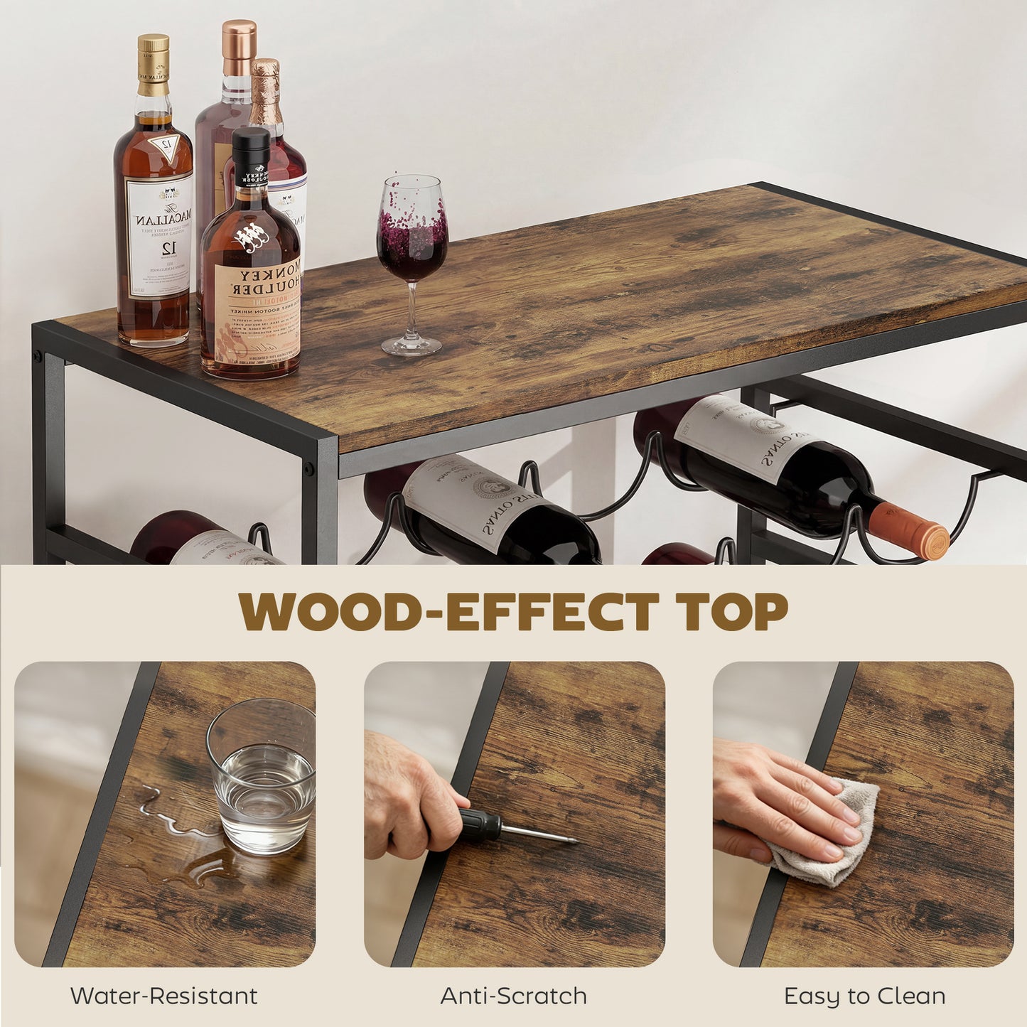 HOMCOM 30 Bottles Wine Rack 6 Tier Free Standing Wine Storage Holder With Wood Effect Tabletop Rustic Brown