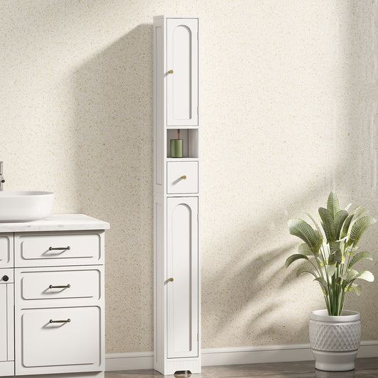 HOMCOM 185 Cm Tall White Bathroom Cabinet With Arched Doors Slim Space Saving Storage With Adjustable Shelves