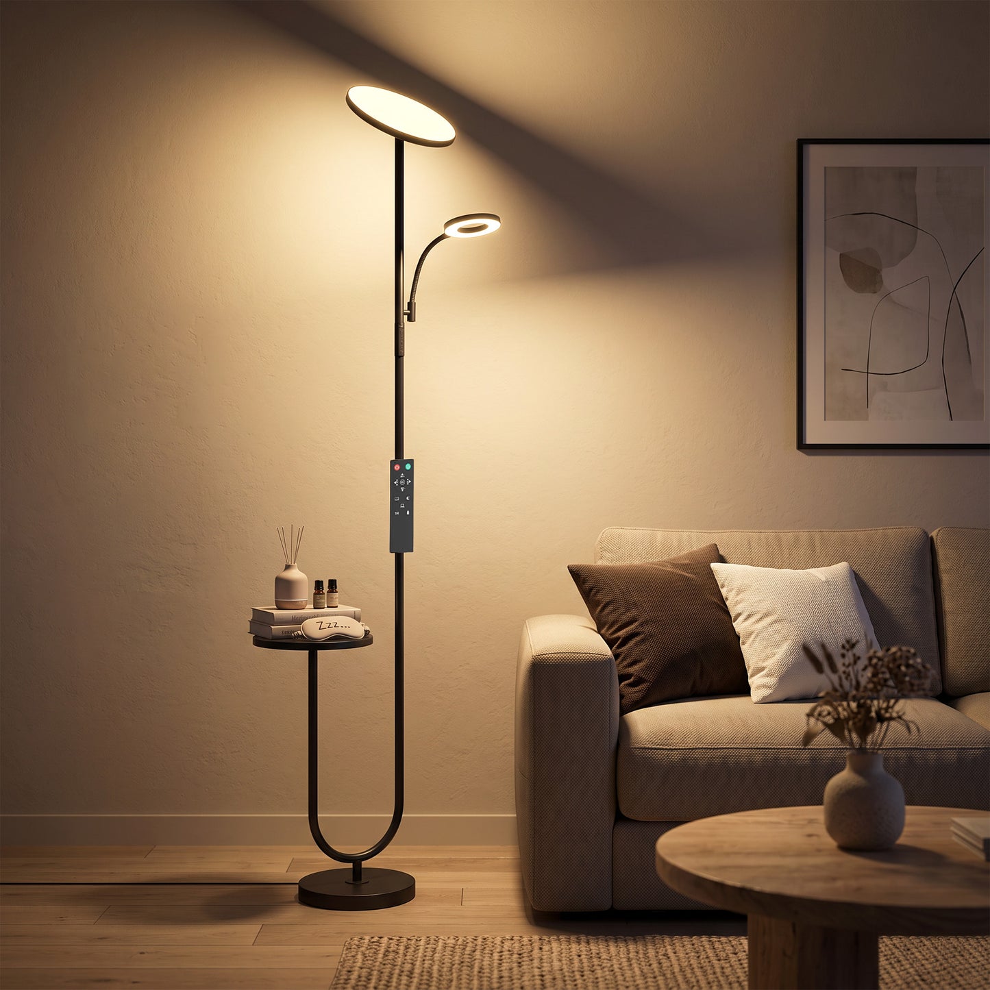 Homcom Uplighter Floor Lamp Dimmable Reading Light With Remote Control