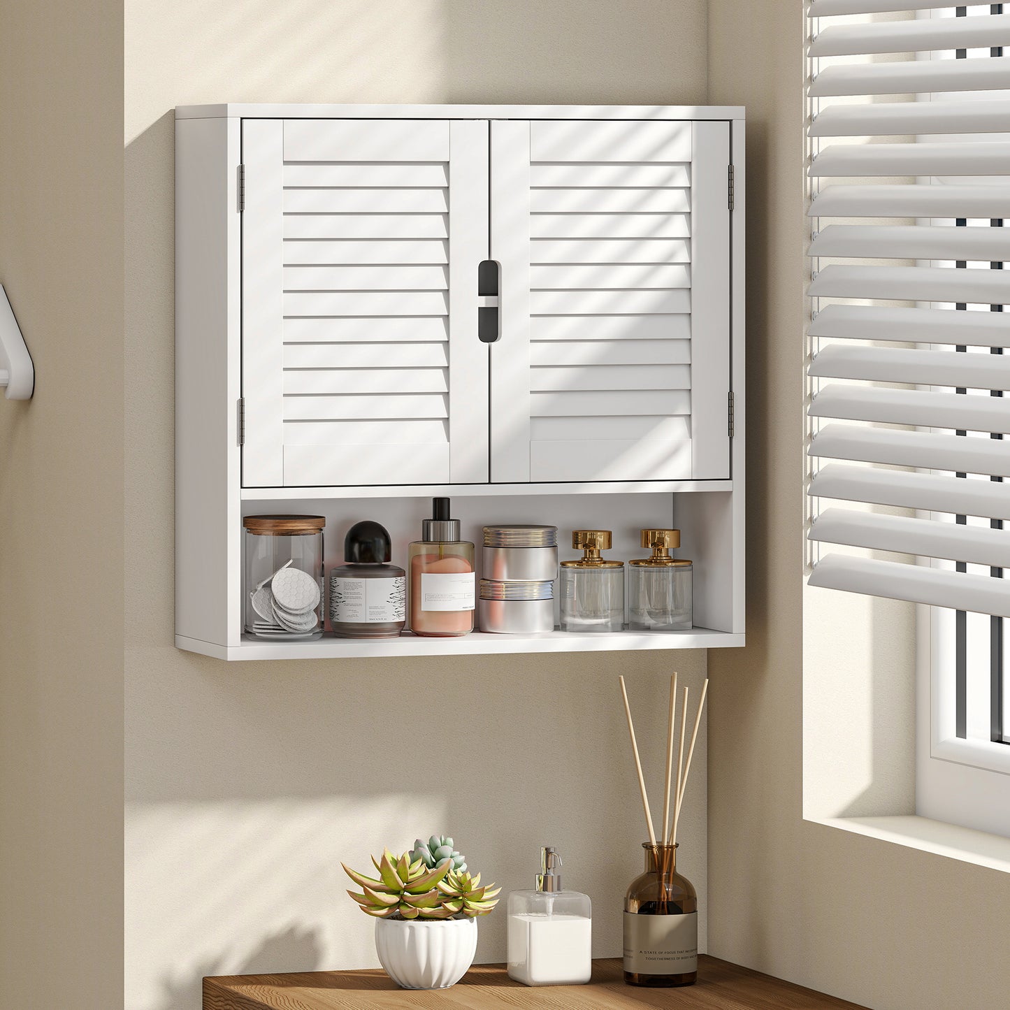 HOMCOM Wall Mounted Bathroom Cabinet With Adjustable Shelves White 60 x 20 x 60 cm