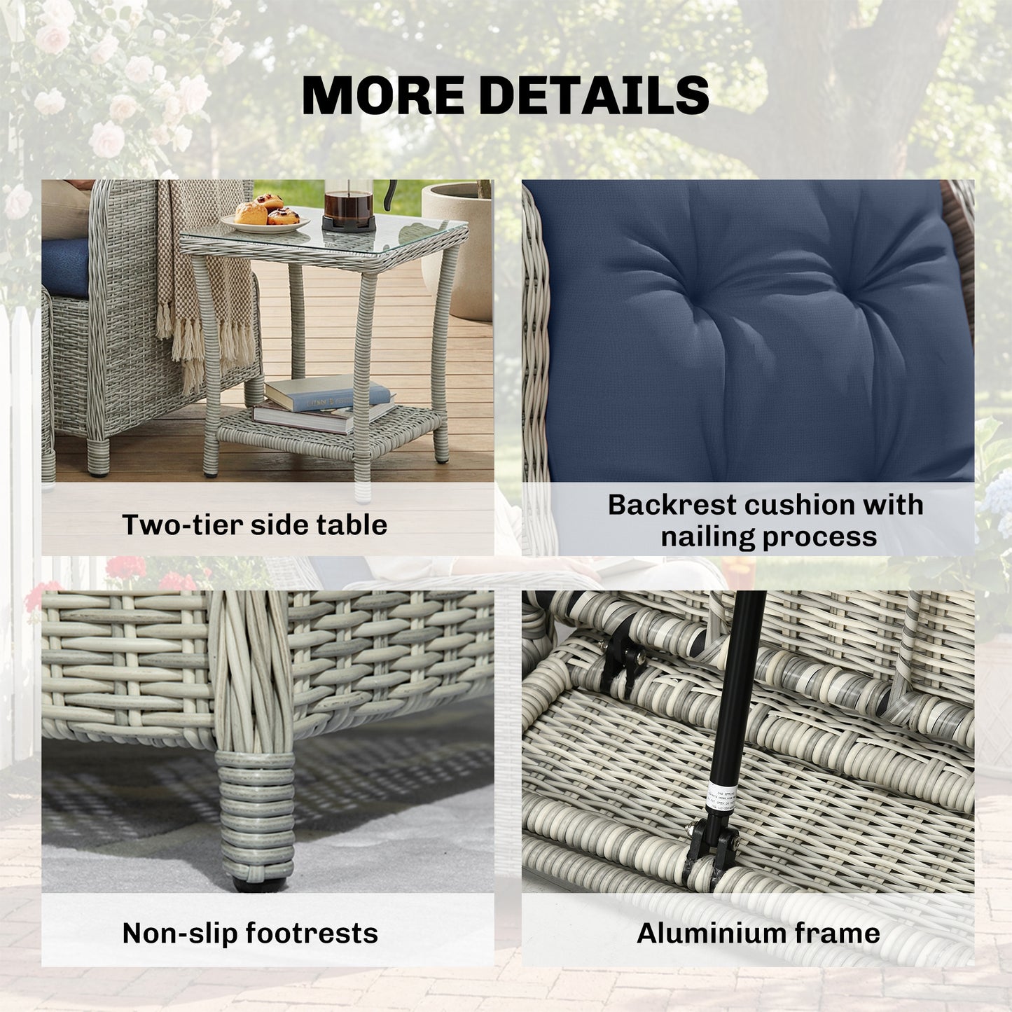Outsunny 5 Piece Garden Furniture Set With Rattan Reclining Chairs Footstools Cushions With Table For Balcony Dark Blue