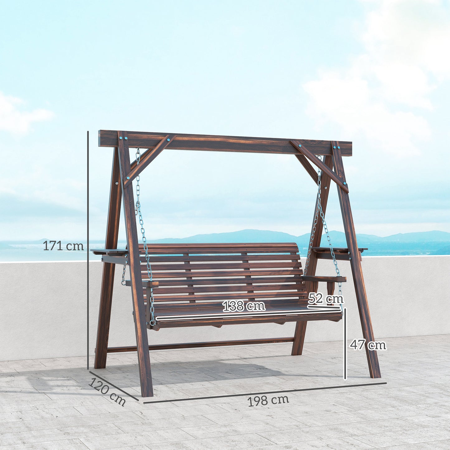 Outsunny 3-Seater Wooden Garden Swing Bench with Canopy – Outdoor Patio Porch Seat