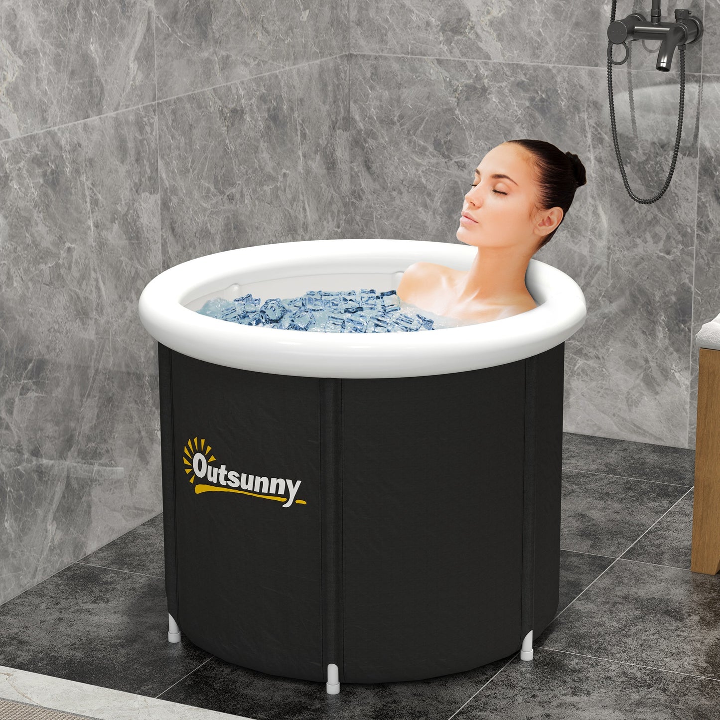 Outsunny Portable Cold Water Therapy Tub for Athletes - Outsunny Inflatable Ice Bath with Thermal Cover, Black - ALL4U RETAILER LTD