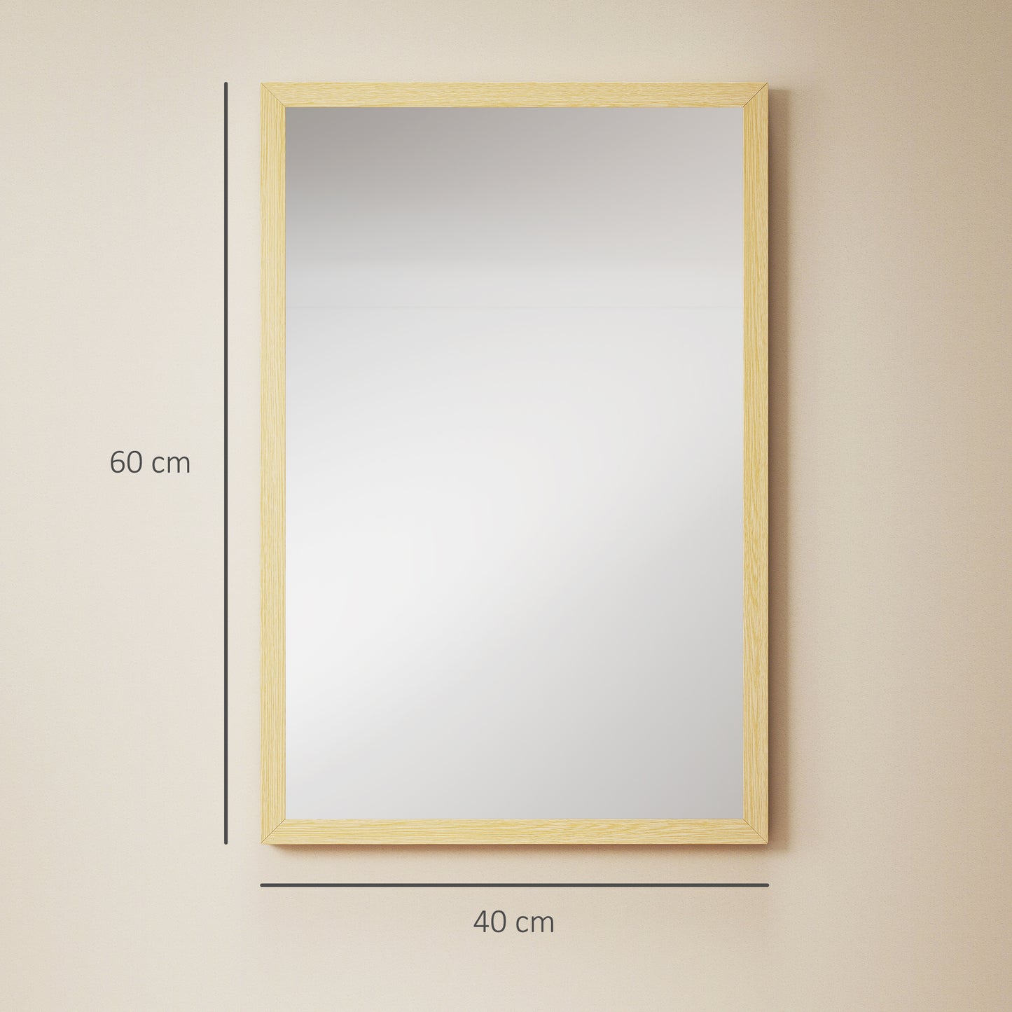 HOMCOM Wall Mounted Mirror 60 x 40 cm Natural Wood Finish for Bathroom Living Room Bedroom Hallway