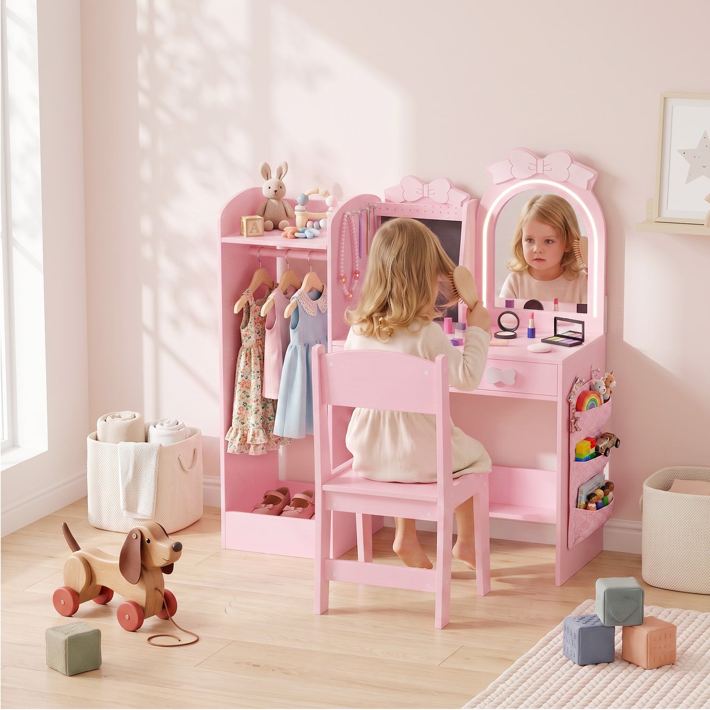 Aiplay Girls Dressing Table With Stool And Dual Color Light Mirror