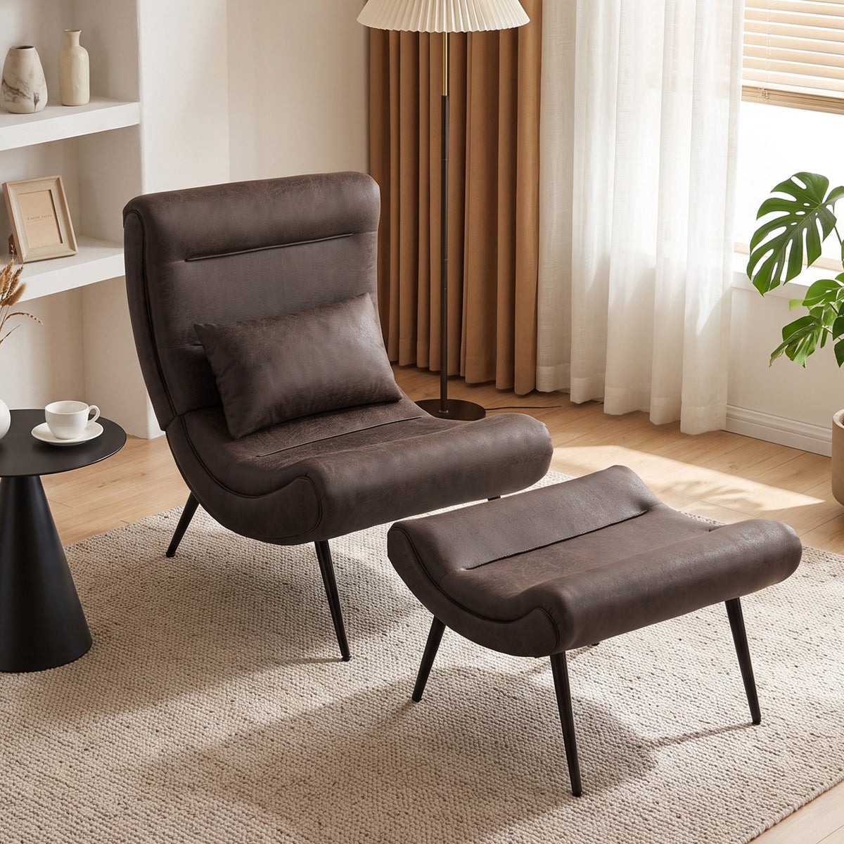 HOMCOM Upholstered Lounge Chair With Footstool And Lumbar Pillow