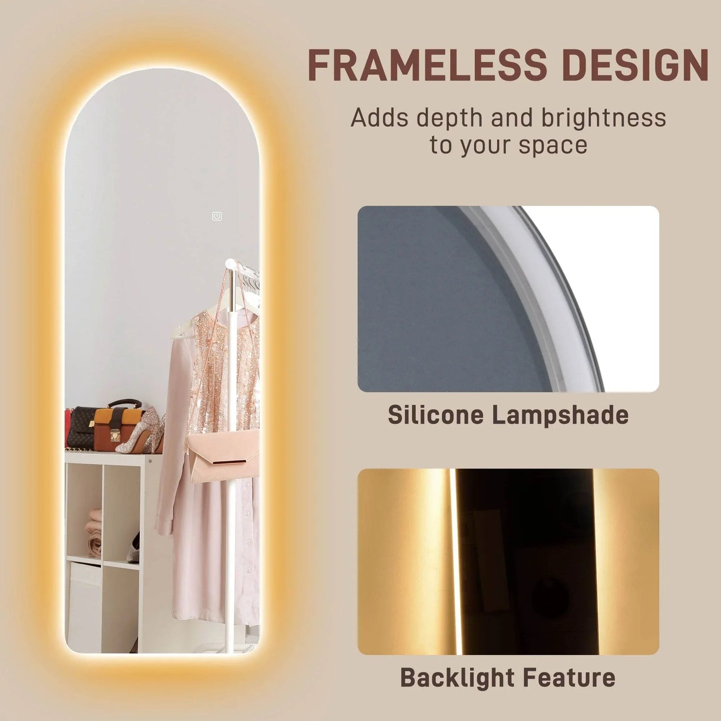 Illuminated Arch Floor Mirror with Adjustable LED Lights - 120 x 40cm - ALL4U RETAILER LTD