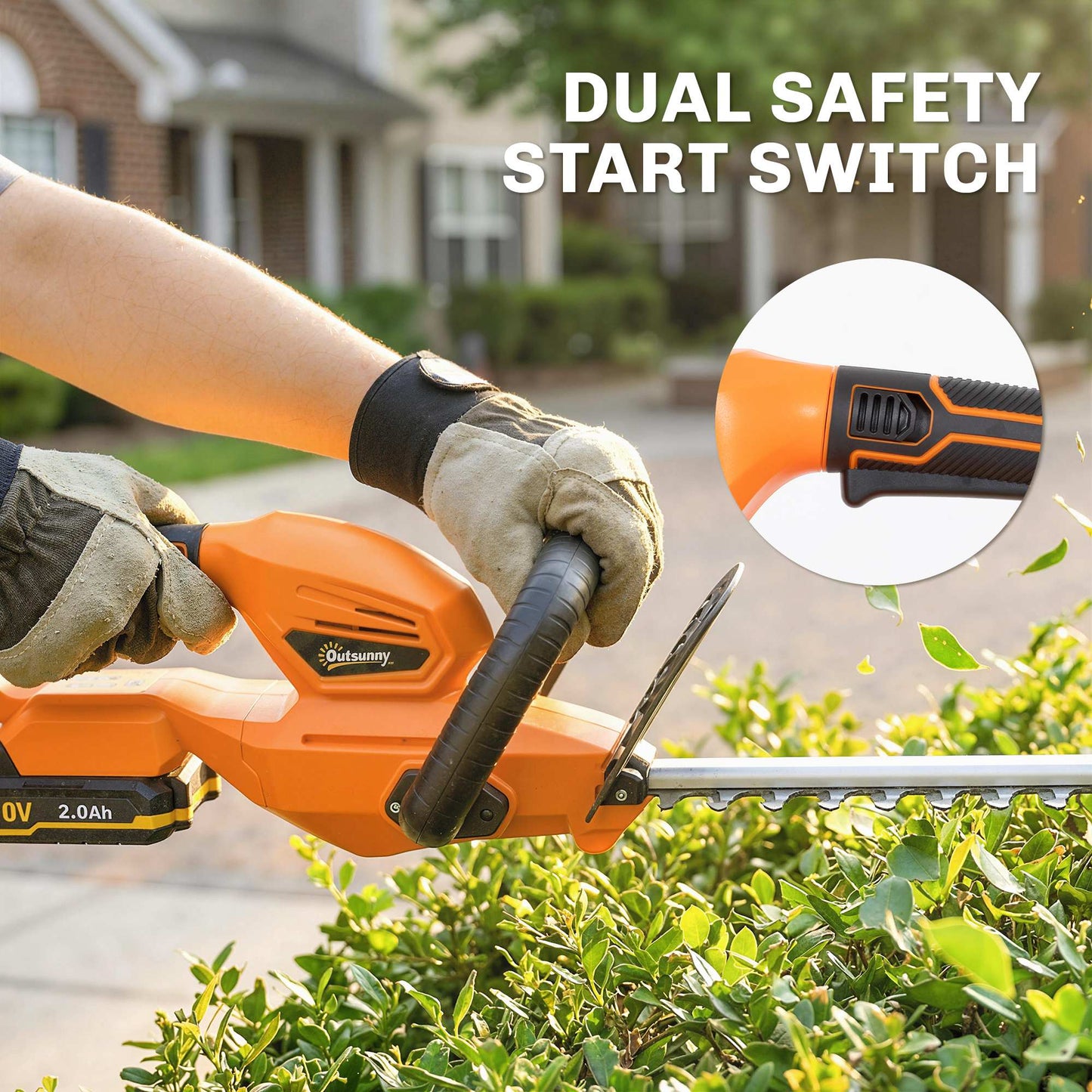 Outsunny 20 Inch Cordless Hedge Trimmer 18V With 51 Cm Dual Action Blade 2000mAh Battery