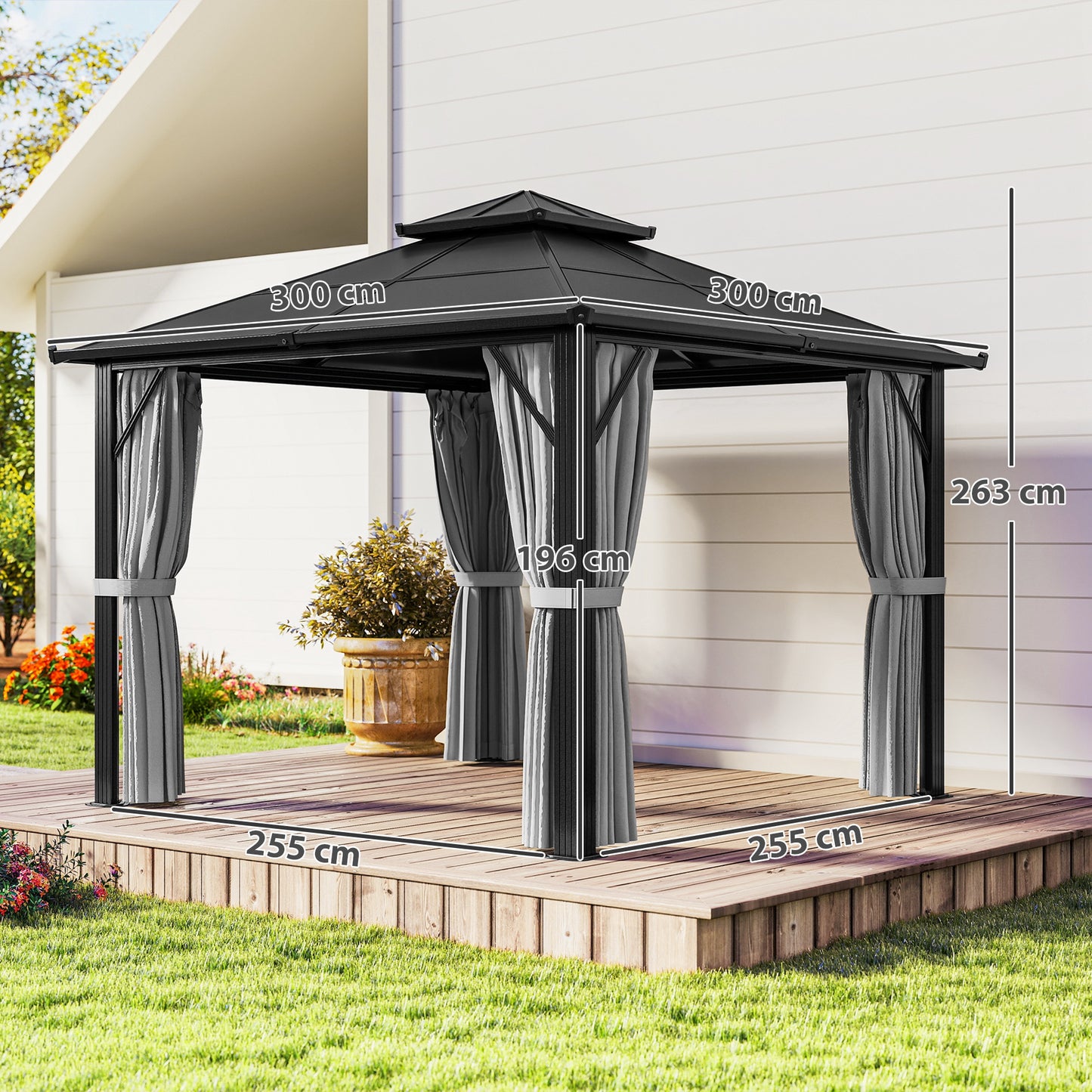 Outsunny 3x3m Hardtop Gazebo With UPF30 Polycarbonate Roof Aluminium Frame Garden Pavilion Mosquito Netting