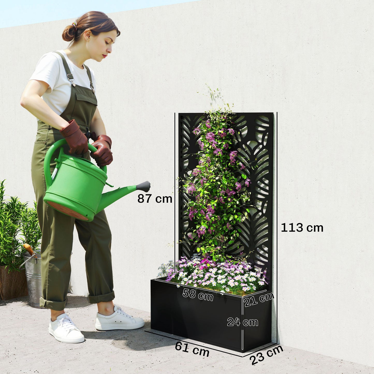 Outsunny Metal Garden Bed With Trellis Raised Planter For Wall Mounted Or Freestanding Privacy Screen 29L Soil