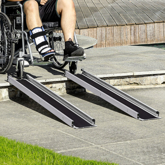 HOMCOM Folding Aluminium Wheelchair Ramps Set - 2PCS, 8ft Adjustable Telescopic Design for Safe Access, 270kg Capacity, Includes Carrying Bag - ALL4U RETAILER LTD