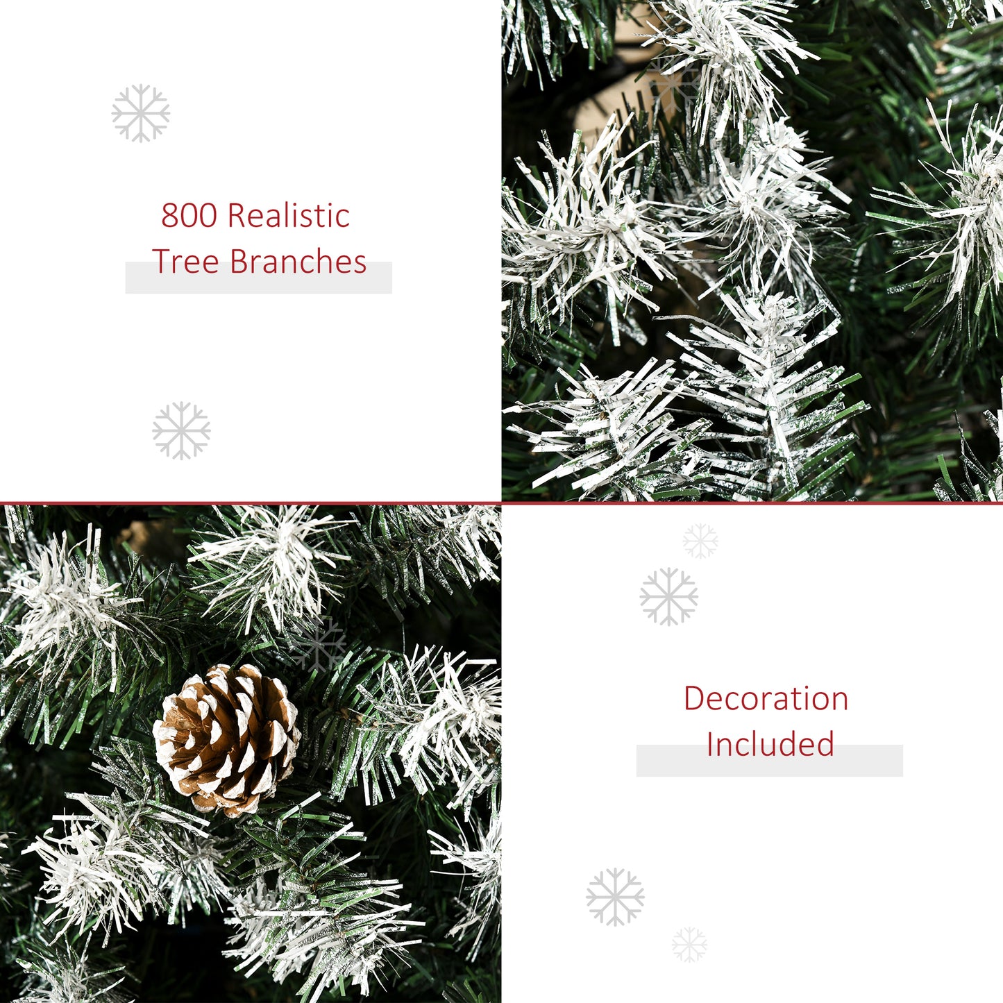 HOMCOM 6FT Snow-Flecked Artificial Christmas Tree with Pine Cones - Automatic Open Holiday Decoration in Green - ALL4U RETAILER LTD