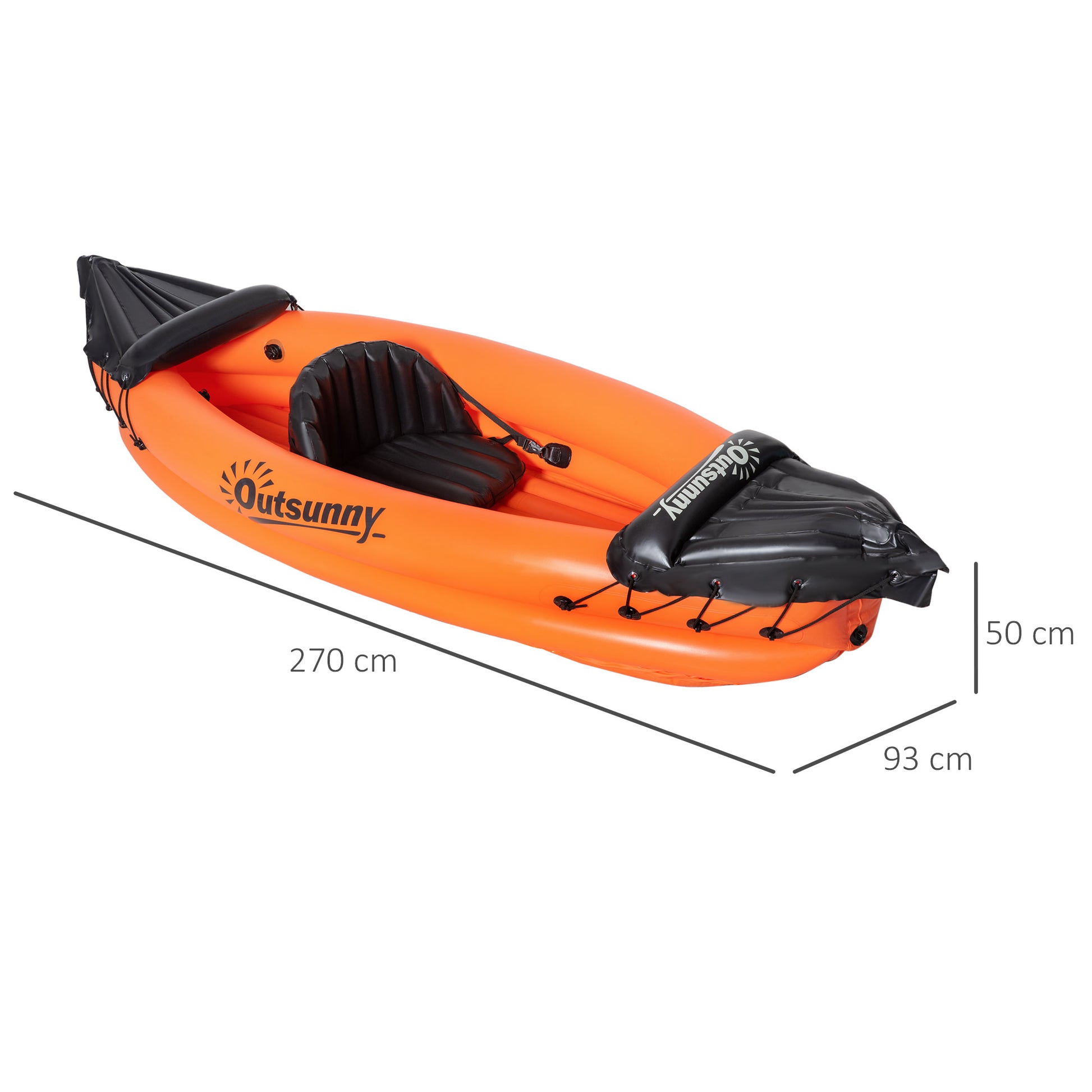 Outsunny 1-Person Inflatable Kayak Set with Oar and Pump - Bright Orange, 270x93x50cm - ALL4U RETAILER LTD