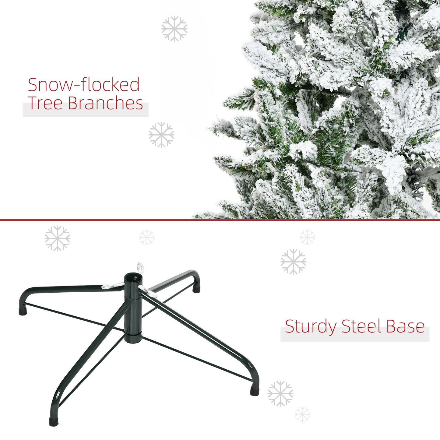 HOMCOM Snow-Flocked 6-Foot Artificial Christmas Tree with 750 Realistic Branches and Steel Base - ALL4U RETAILER LTD