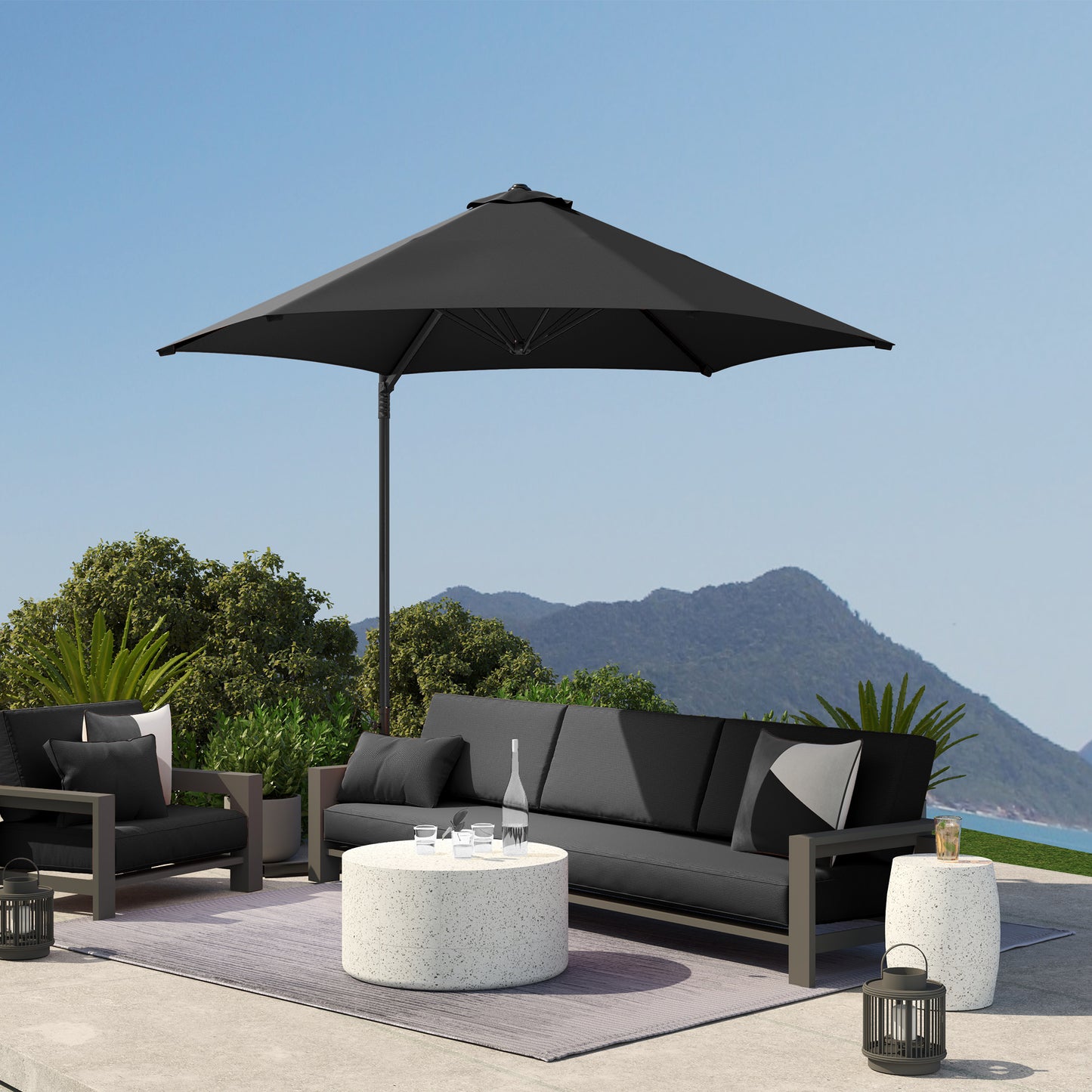 Outsunny 2.5m Rotating Cantilever Parasol With Base Black 256cm Canopy For Patio