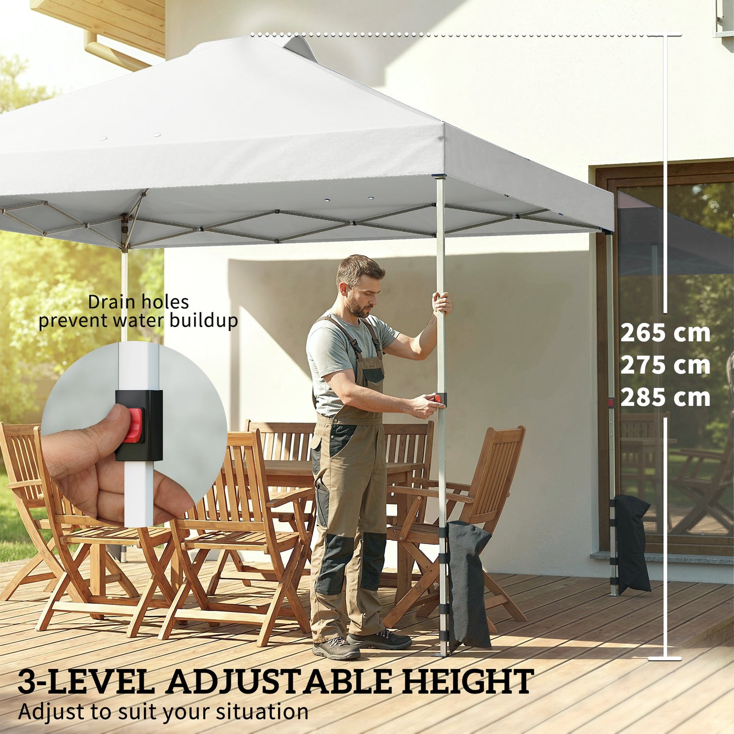 Outsunny Pop Up Gazebo 3x3m Waterproof Canopy Height Adjustable With 3 Sidewalls And Wheeled Bag White
