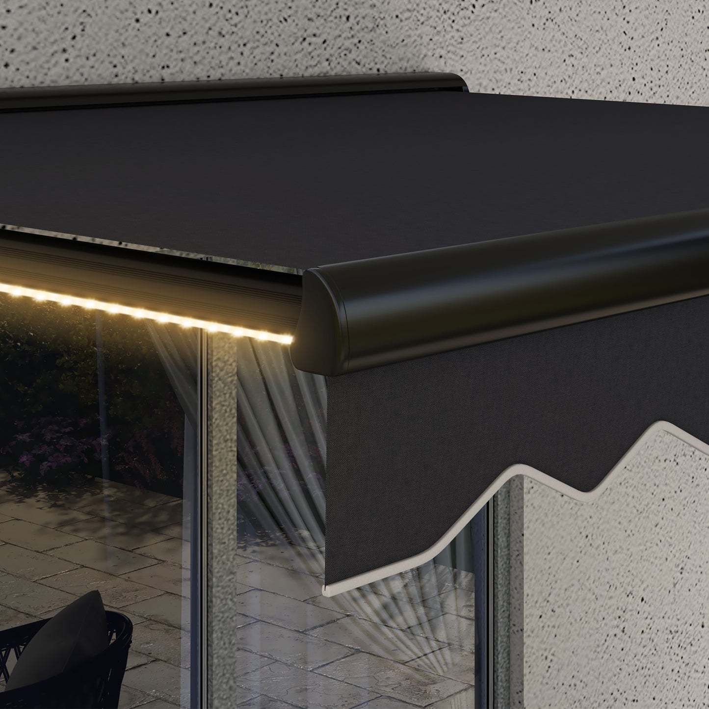 Outsunny 3x2.5m Electric LED Light Retractable Awning with Aluminium Frame for Patio Door Window