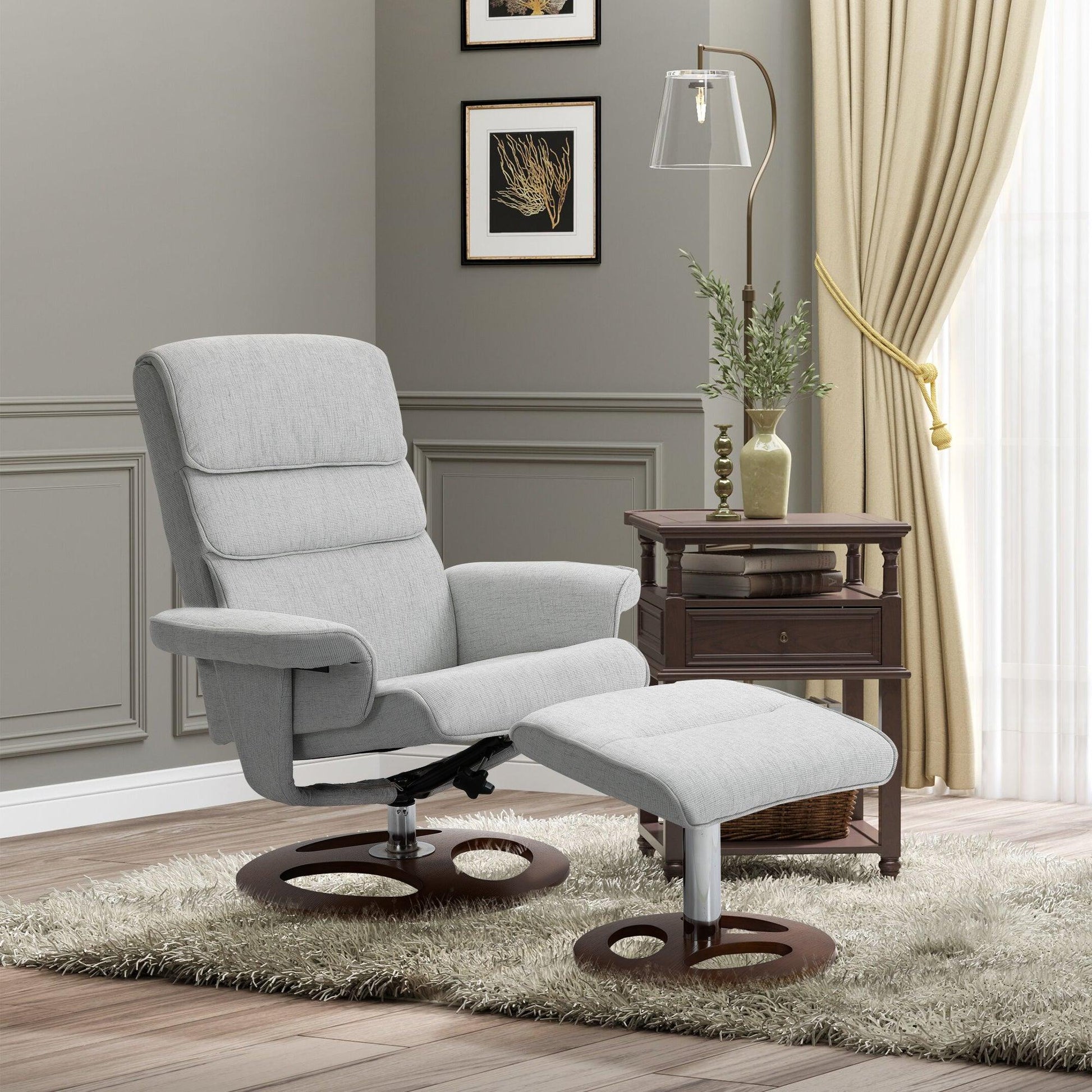 HOMCOM Recliner Chair Ottoman Set 360° Swivel Sofa Wood Base Grey - ALL4U RETAILER LTD