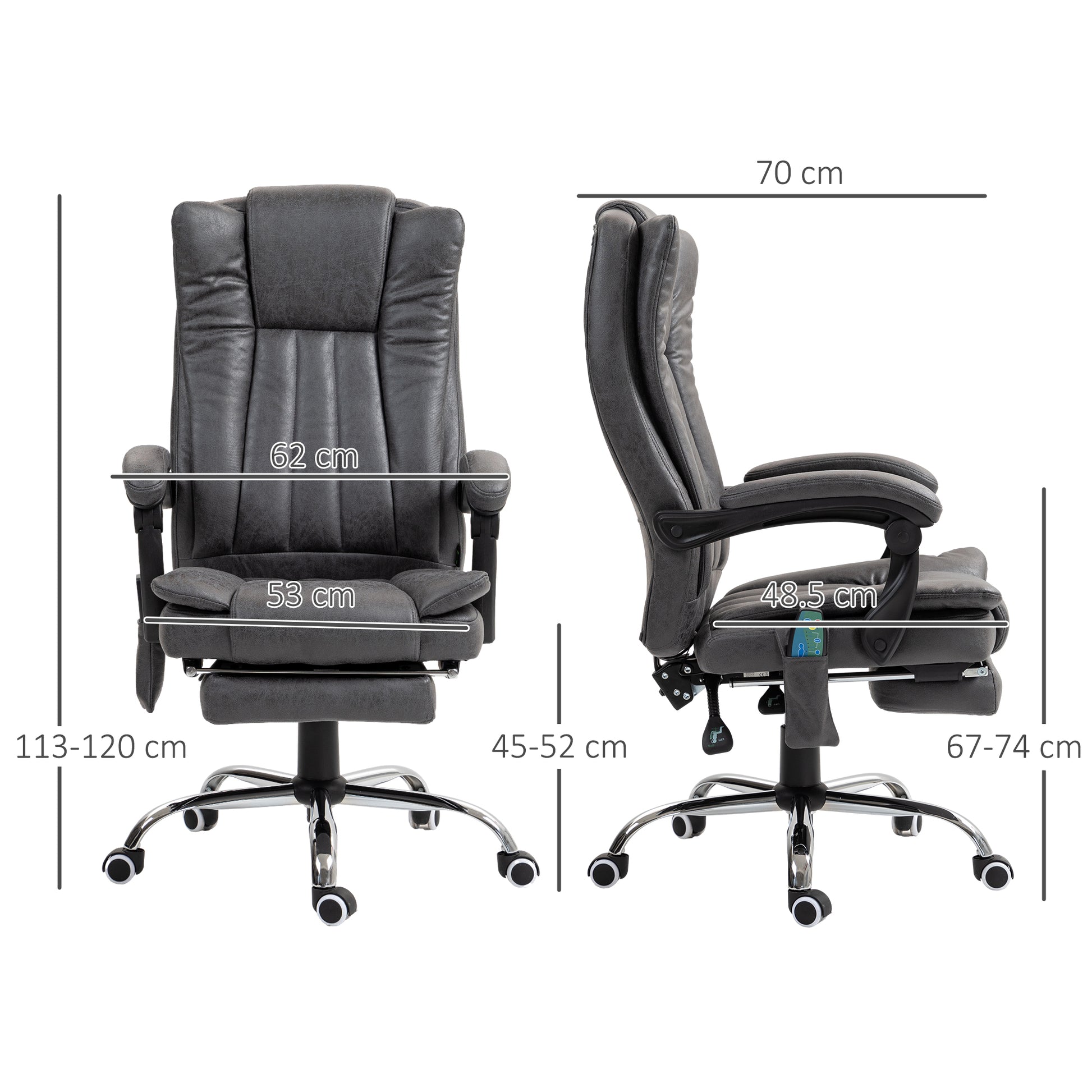 Vinsetto Dark Grey Massage Office Chair with Heat and Footrest - Six Vibration Points - ALL4U RETAILER LTD