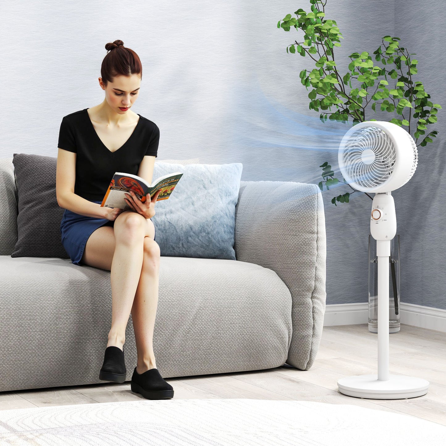 HOMCOM 12 Inch Pedestal Floor Standing Fan With 3 Speed Settings Oscillating Function For Bedroom Home Office White
