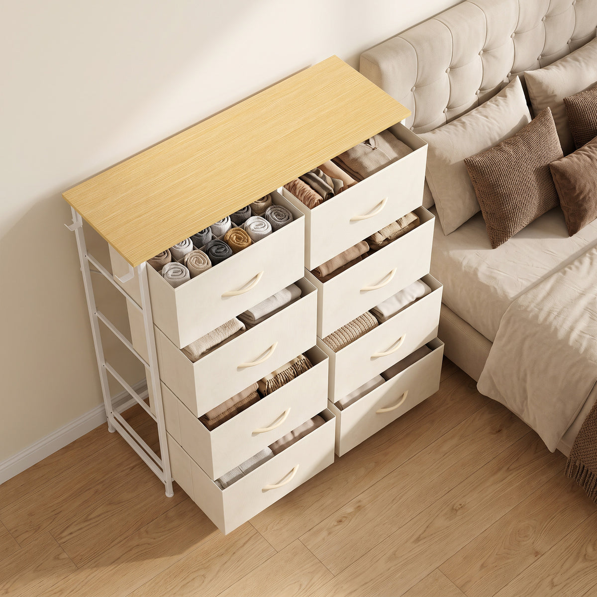 HOMCOM Chest Of Drawers With 8 Fabric Drawers Steel Frame Storage