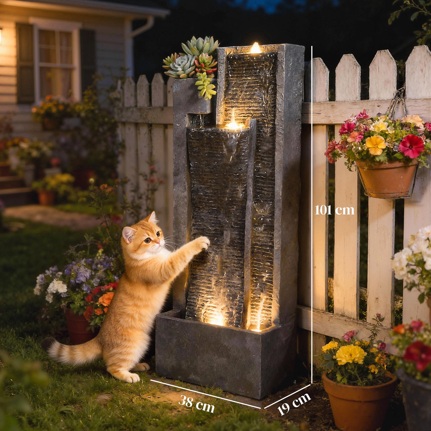 Outsunny LED Water Feature With Planter 3 Tier Garden Fountain Pump Resin Dark Grey