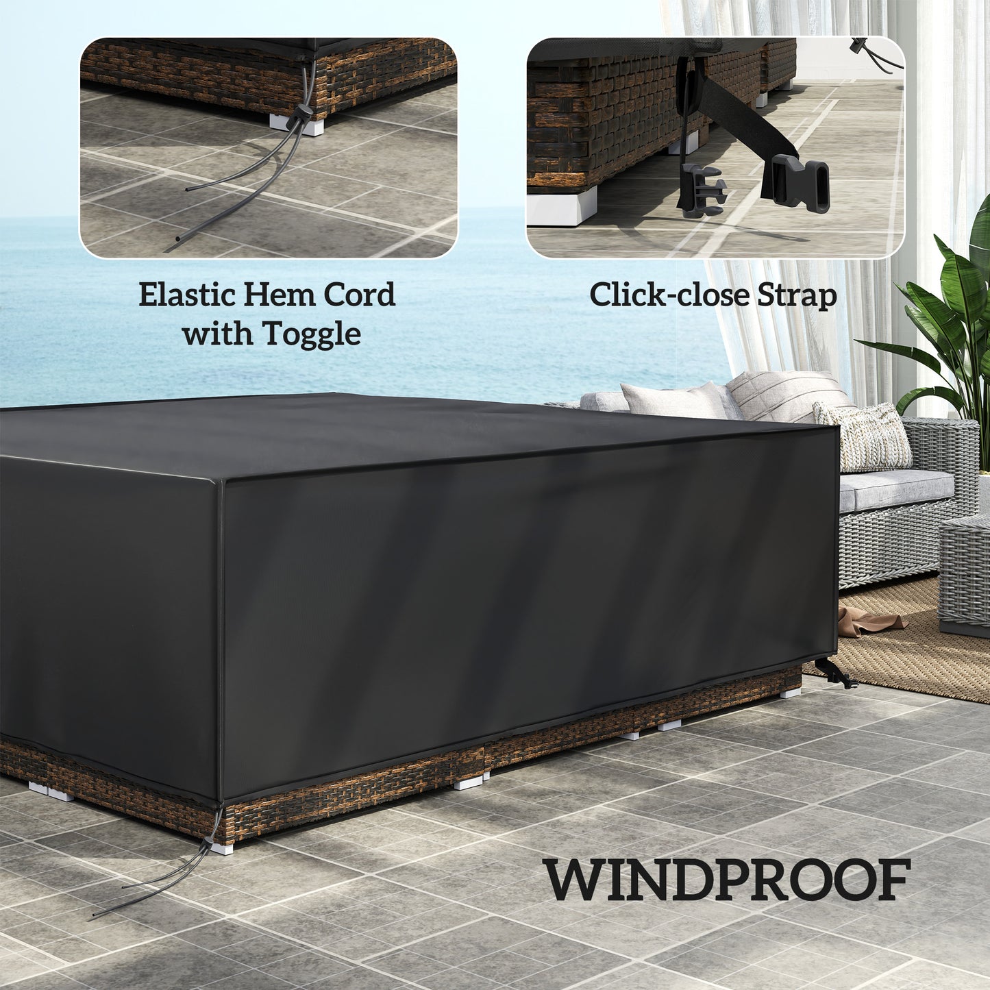 Outsunny Large Patio Furniture Set Cover 600D Oxford Square Waterproof 230 x 230 x 70 cm Black