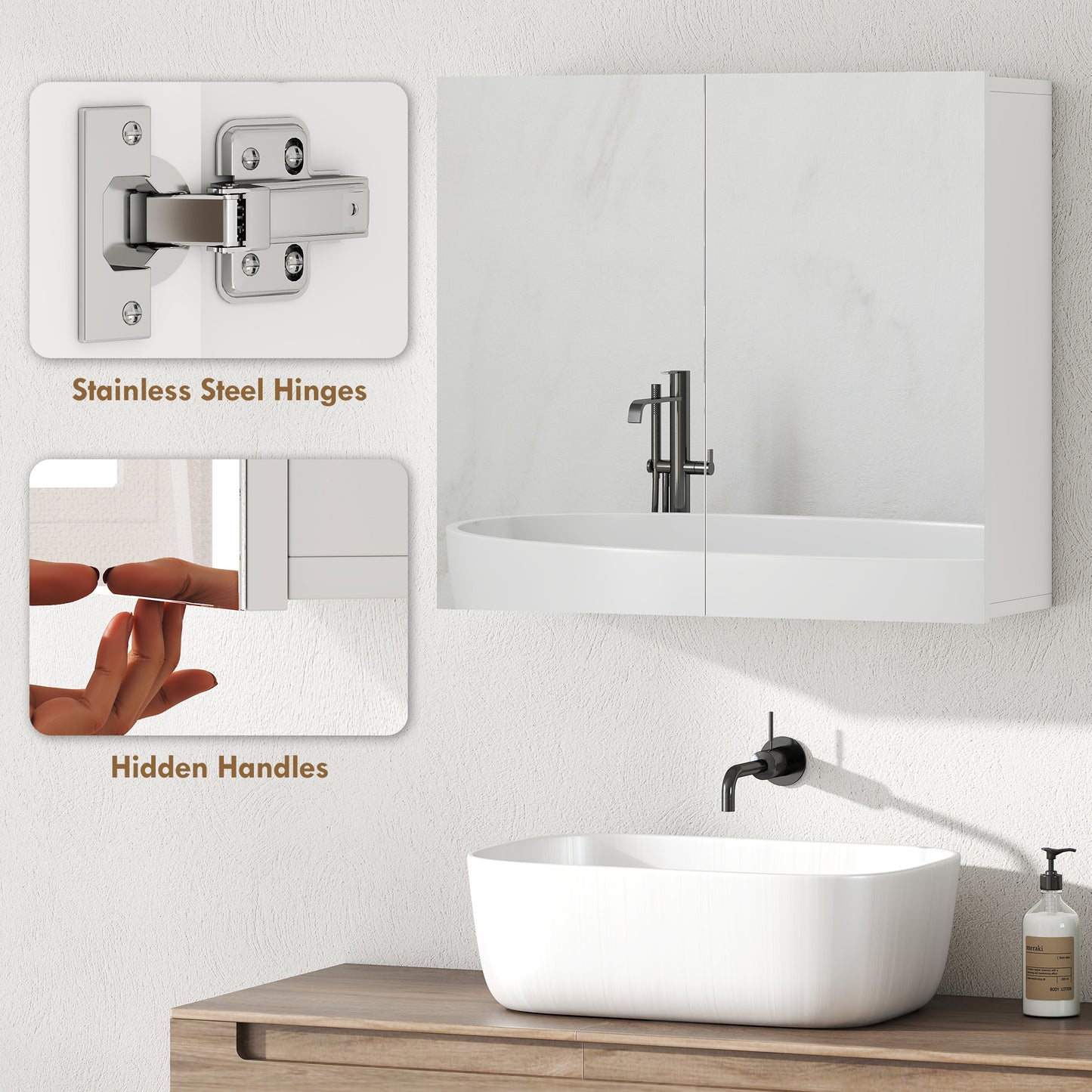 HOMCOM Double Door Bathroom Mirror Cabinet White With Adjustable Shelf For Extra Storage